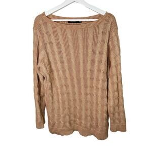 Lauren Ralph Lauren Cable-Knit Boat Neck Sweater Pullover Camel Women's Plus 2X
